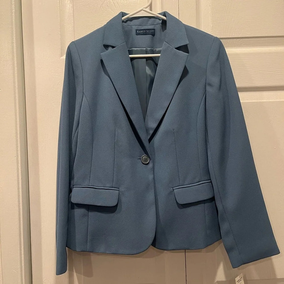NWT Karen Scott Powder Blue Baby Blue Blazer Jacket One Button Size 10P - Picture 1 of 10